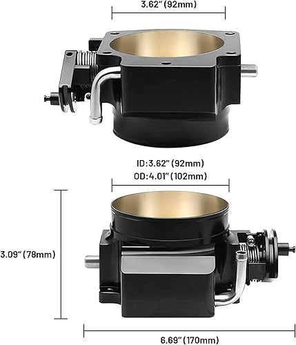 Miniatura 4 de Endxedo Conjunto de cuerpo del acelerador de 3.622 in compatible con LS LS1 LS3 LS6 LSX Engine 4 Bolt Aluminio Negro
