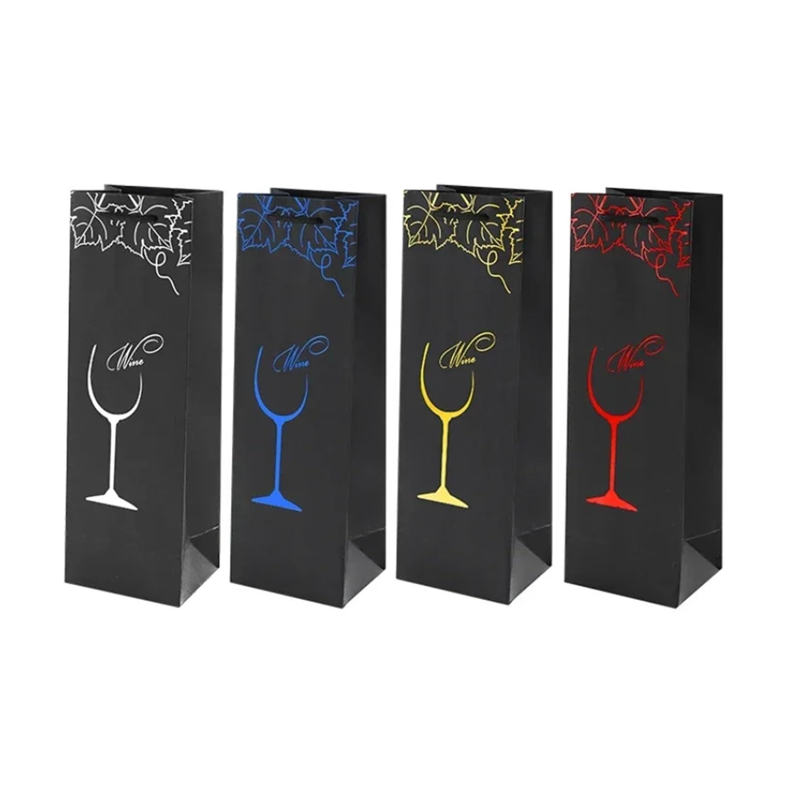 Sacs pour bouteilles de vin Sac en papier à main 12 pièces, pochette en carton noir doré feuille de raisin, pochette à vin simple Double bouteille de bière, sac Portable à poignée en corde en Nylon (