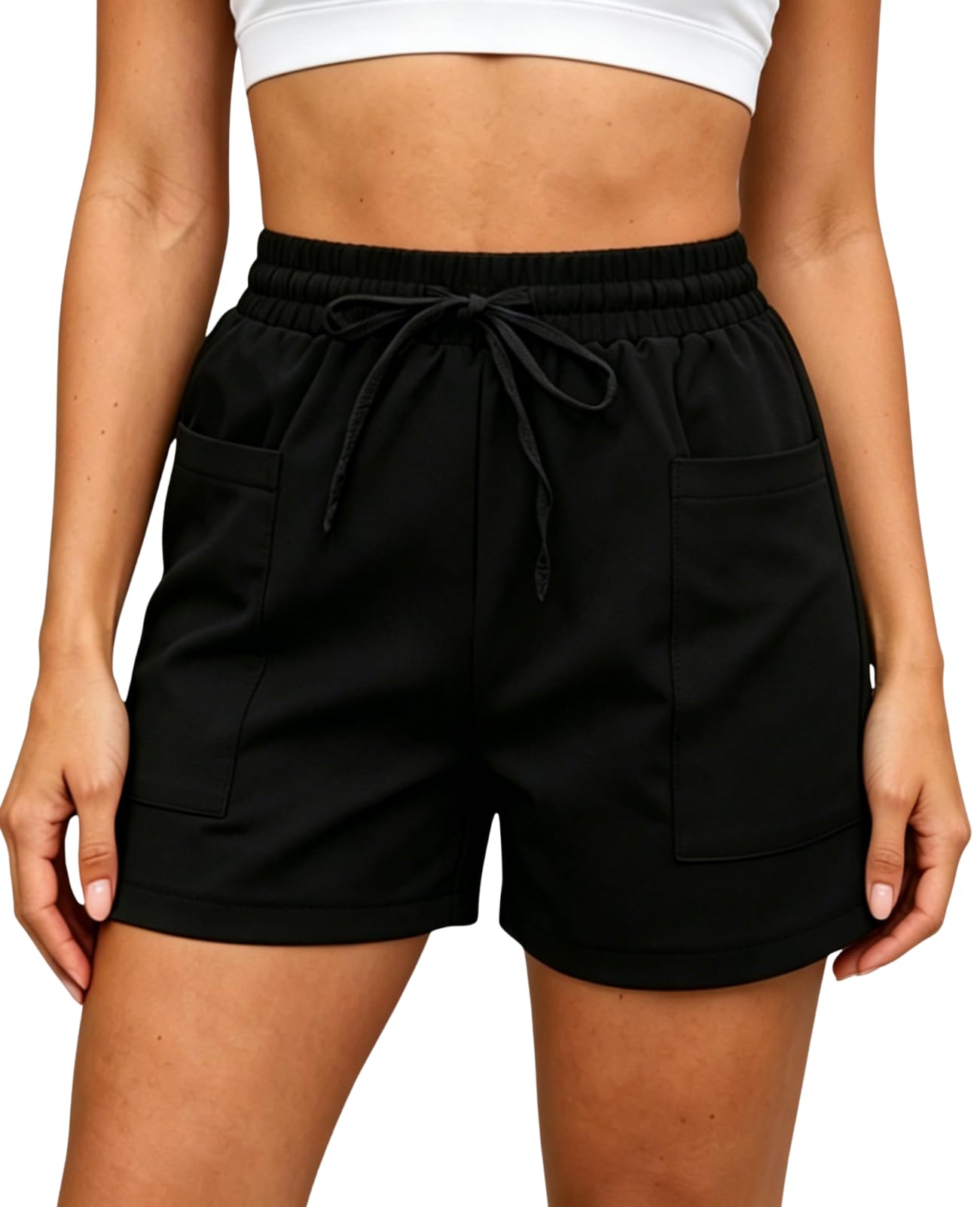 Rayson Pantaloncini Estivi da Donna a Vita Alta con Tasche Casual Leggeri Pantaloncini da Spiaggia con Coulisse