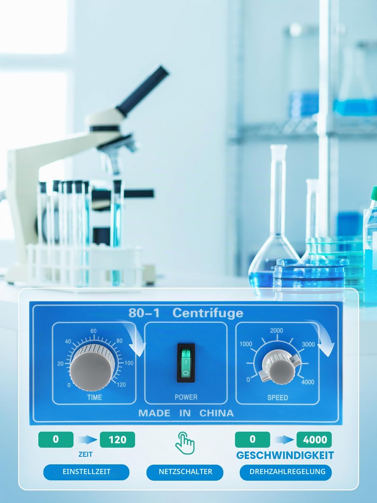 Mxmoonant Zentrifugalmaschine 6x20ml, 1790xg, 4000rpm,120min Timer, 6kg, 245x270x220mm, geeignet für 20ml/15ml/10ml/5ml Teströhrchen, für Trennung von Proben, Qualitative Analyse (EU Stecker)