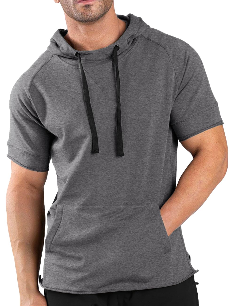 COOFANDY Men's Short Sleeve Hoodie Workout Gym Sweatshirt Muscle Fit Fashion Athletic Hoodies Pullover Cotton Hooded T-Shirts