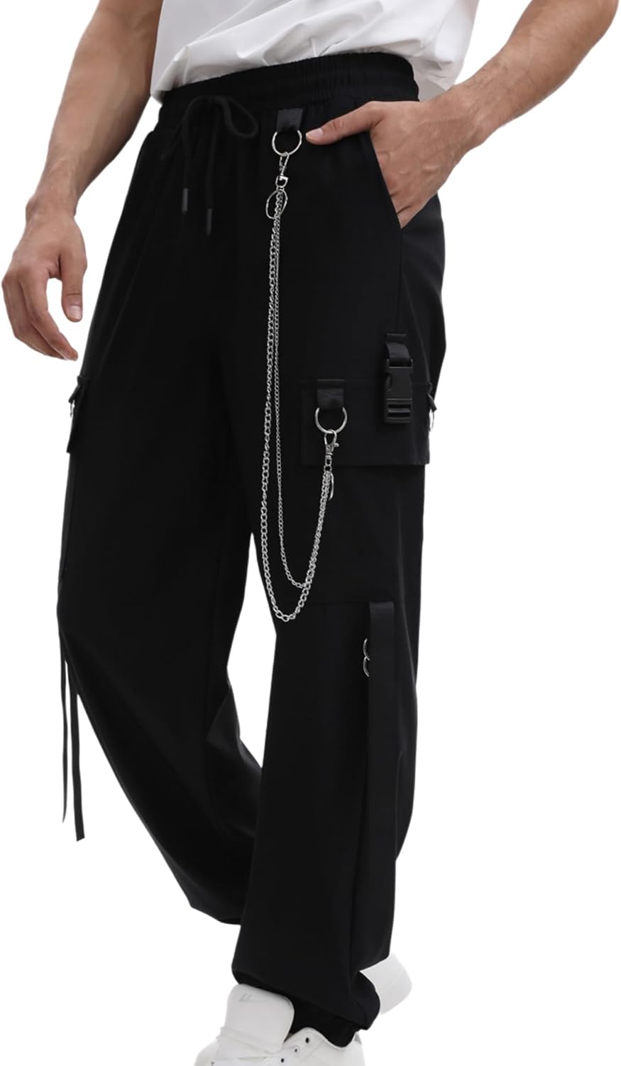Kisswow Mens Cargo Pants for Men Joggers with Pockets Chain Y2k Tactical Pants