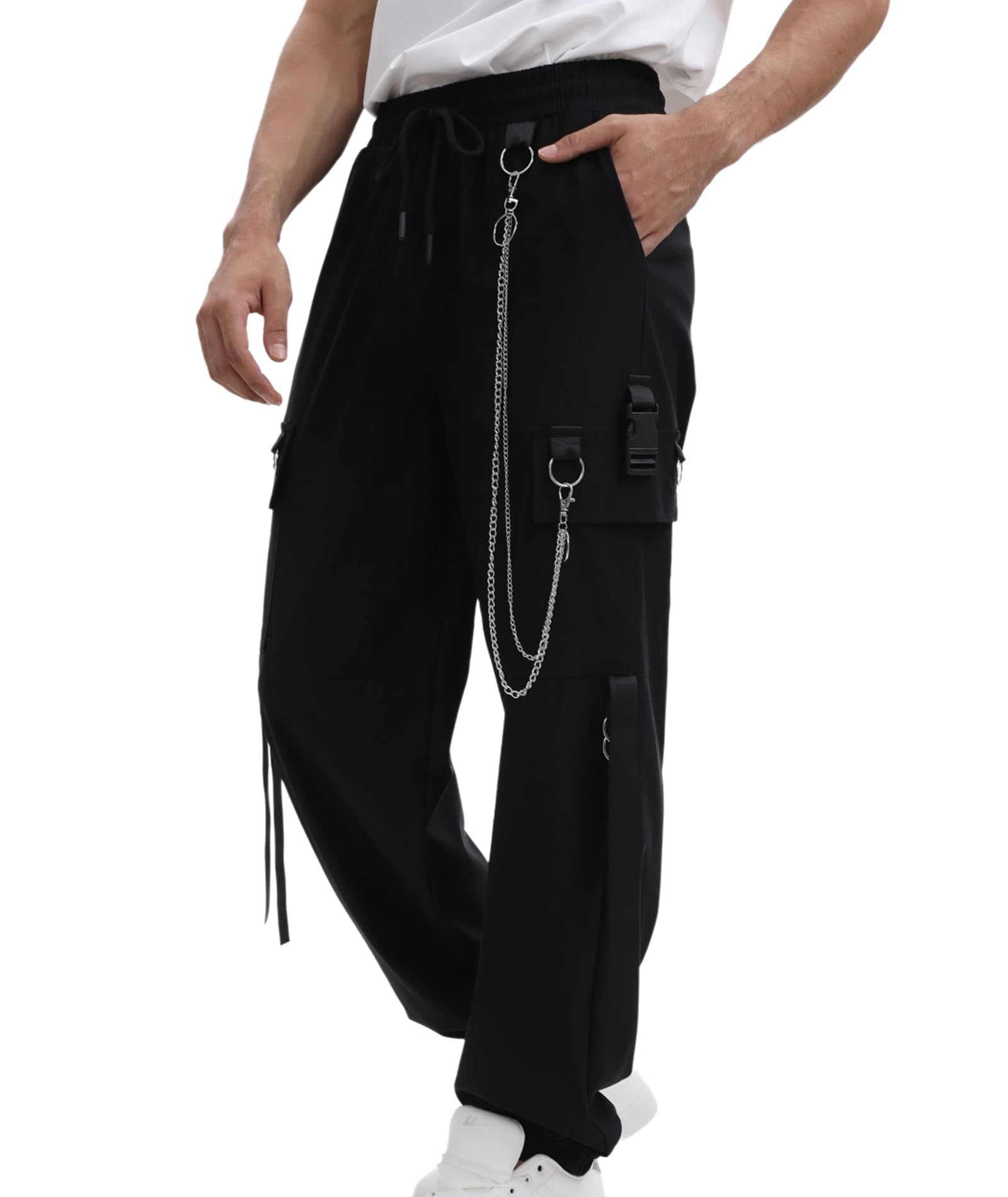 Kisswow Herren-Cargohose für Herren, Jogginghose mit Taschen, Kette, Y2k, taktische Hose