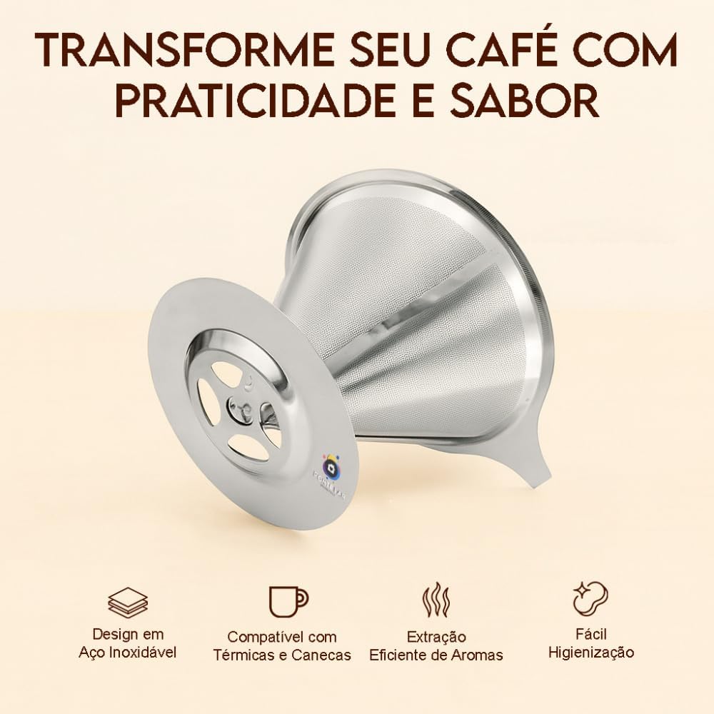 Coador Filtro De Café 103 Inox Dúravel Sem Uso De Papel Peneira Aço Reutilizável Sustentável, Sem Uso de Papel, Econômico e Ecológico, Fácil de Usar e Limpar Premium Coador Filtro De Café 103 Inox Dúravel Sem Uso De Papel Peneira Aço Reutilizável Sustentável, Sem Uso de Papel, Econômico e Ecológico, Fácil de Usar e Limpar Premium