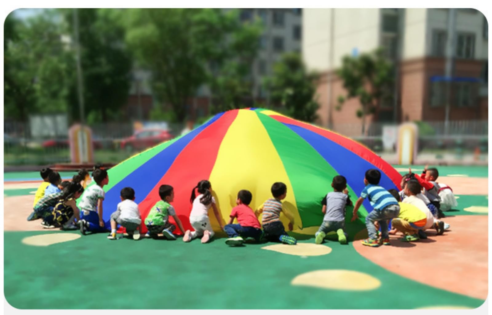 Gioco Paracadute Arcobaleno per Bambini Arcobaleno di Stoffa Oscillante con Un Diametro di 3m Giocattolo Paracadute Paracadute Colorato