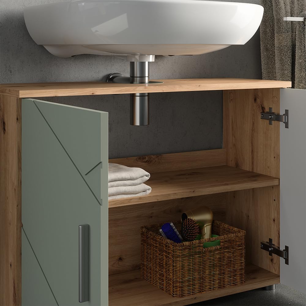 Vicco Szafka pod umywalkę "Irma", Szałwia zielona, 80 x 59 cm | z 2 drzwiami, Espace de rangement supplémentaire directement sous le lavabo