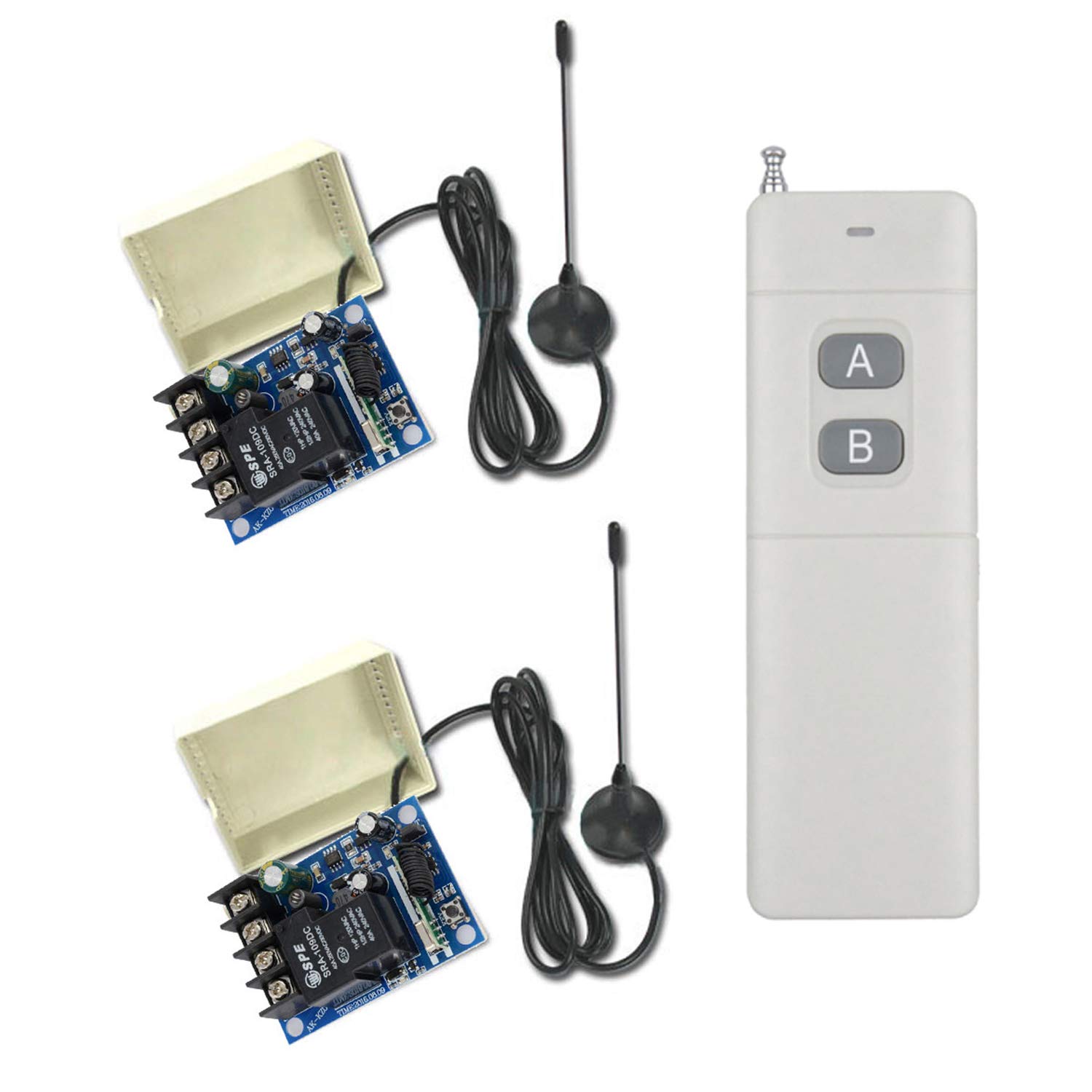 Sistema de control remoto por radio de 2 canales CC, 500 m, mando a distancia de alto alcance, 12 V, 24 V, transmisor y receptor de 2 botones, para bomba de luz, 433 MHz, relé, interruptor
