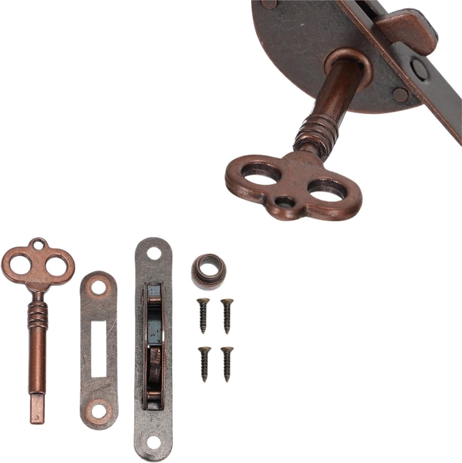 Semicircle Side Lock Cupboard Iron Drawer Retro Cabinet Door Furniture with Key Vintage Red Bronze for Jewelry