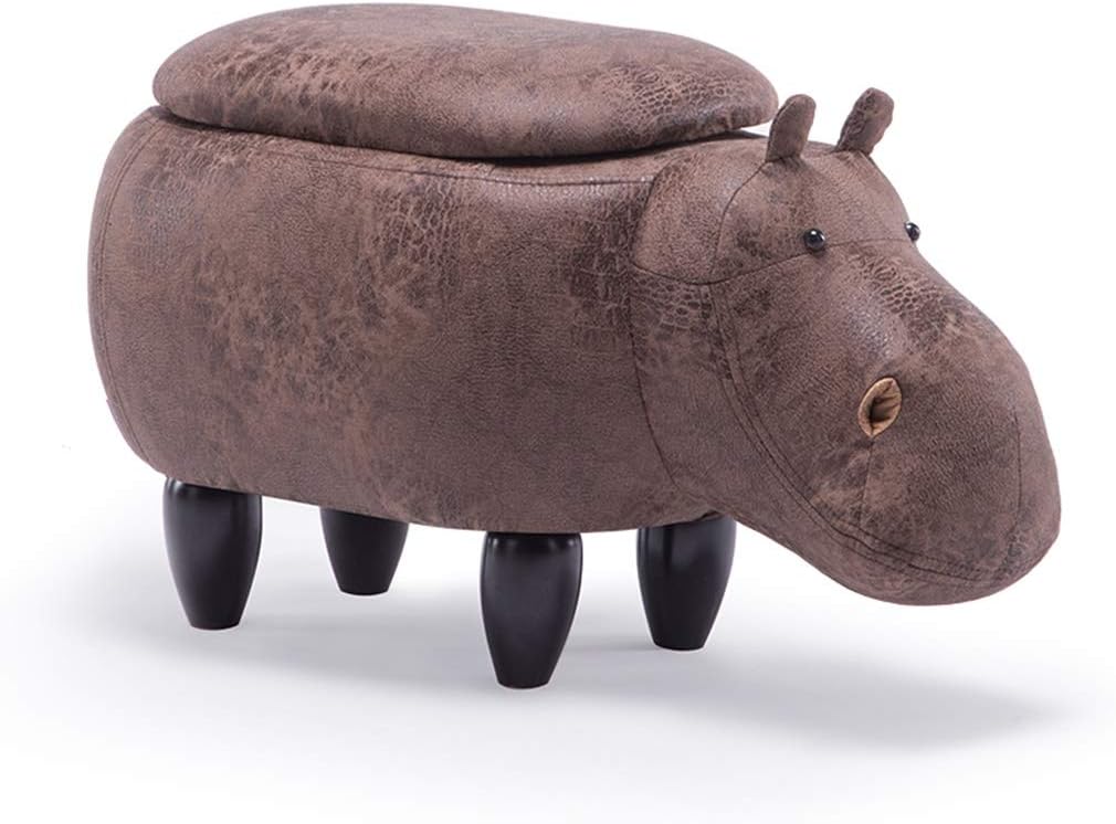BHL Creative Pouf Ottoman Hippo Shape Design, Storage Ottoman with Wood Legs, Storage Chest for Bedroom Living Room (Color : Brown-1, Size : B)