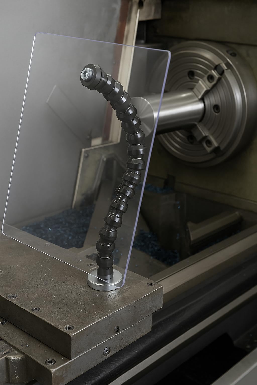 Späneschutzschild aus Acryl 300 x 200 mm mit Magnetfuß Neodym Magnet/gummierter
