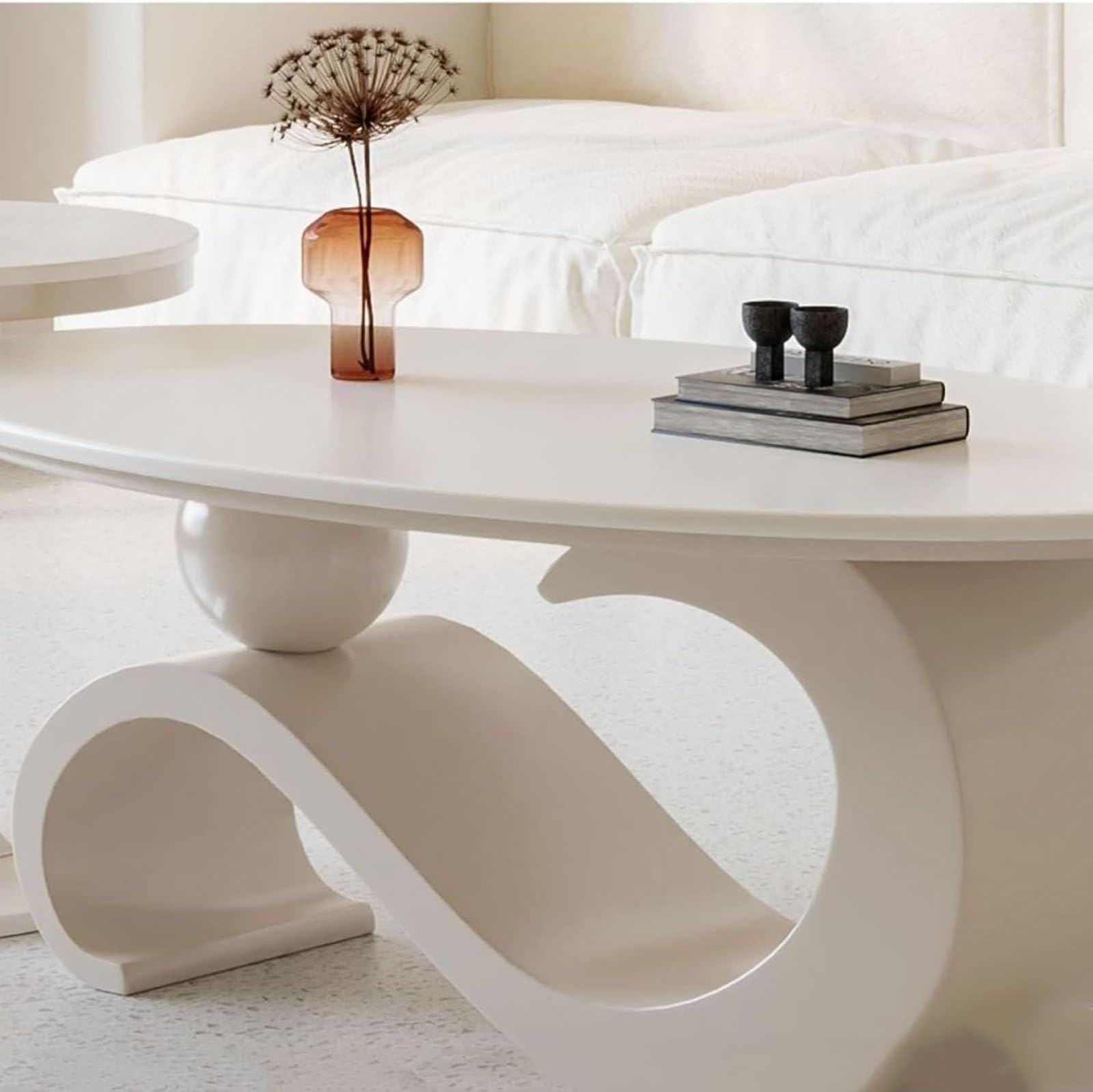 FAWdecor Tavolino Da Caffè Ovale In Legno Massello Con Incisione – Design Metà Secolo, Gambe Affusolate, Mobile Vintage Per Soggiorno - 4