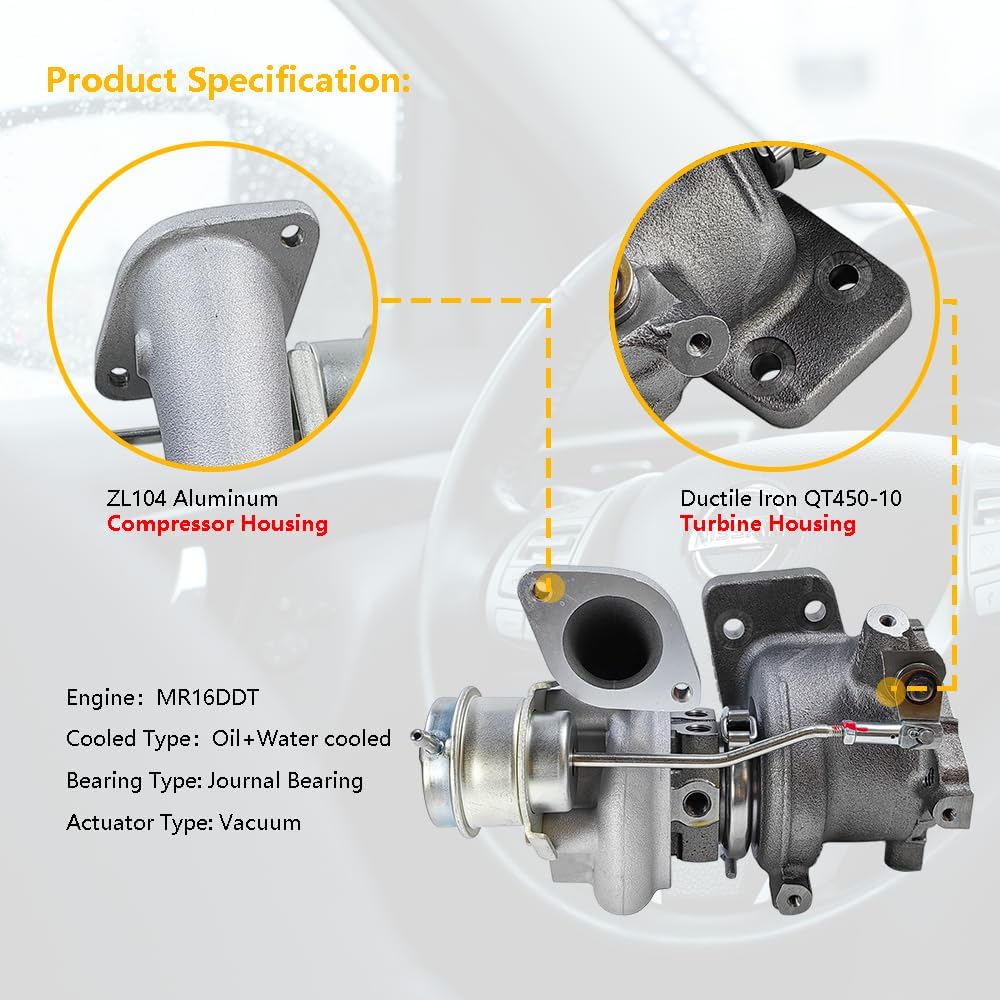 144111KC1C Turbocharger Turbo with Gasket Kit | Fit for 2010 2011 2012 2013 2014 2015 2016 Nissan Juke 1.6L MR16DDT 140KW/187HP | OE# TF035HL8 14411-1KC1B 49335-00880