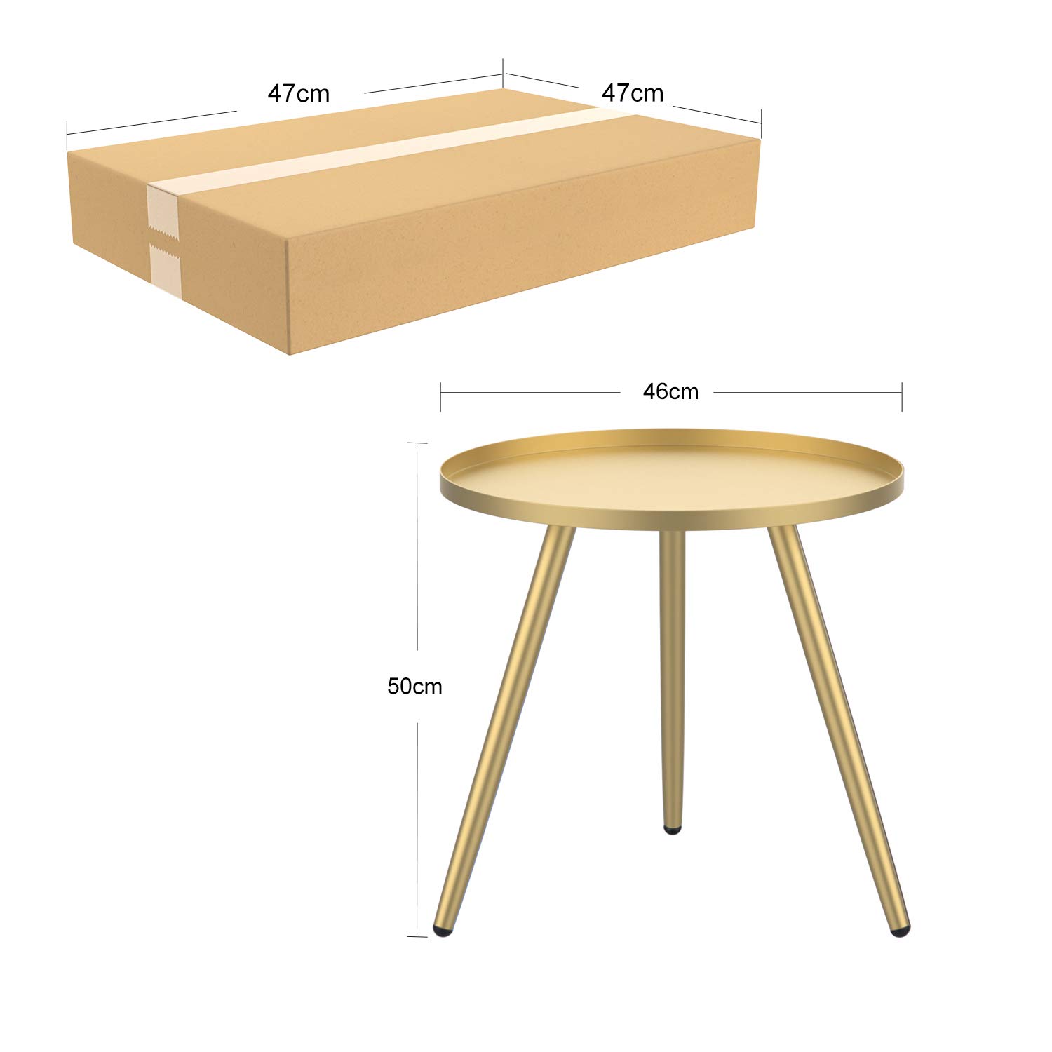 Tavolino Rotondo Moderno In MetallO Dorato - Per Salotto O Camera, Design Elegante