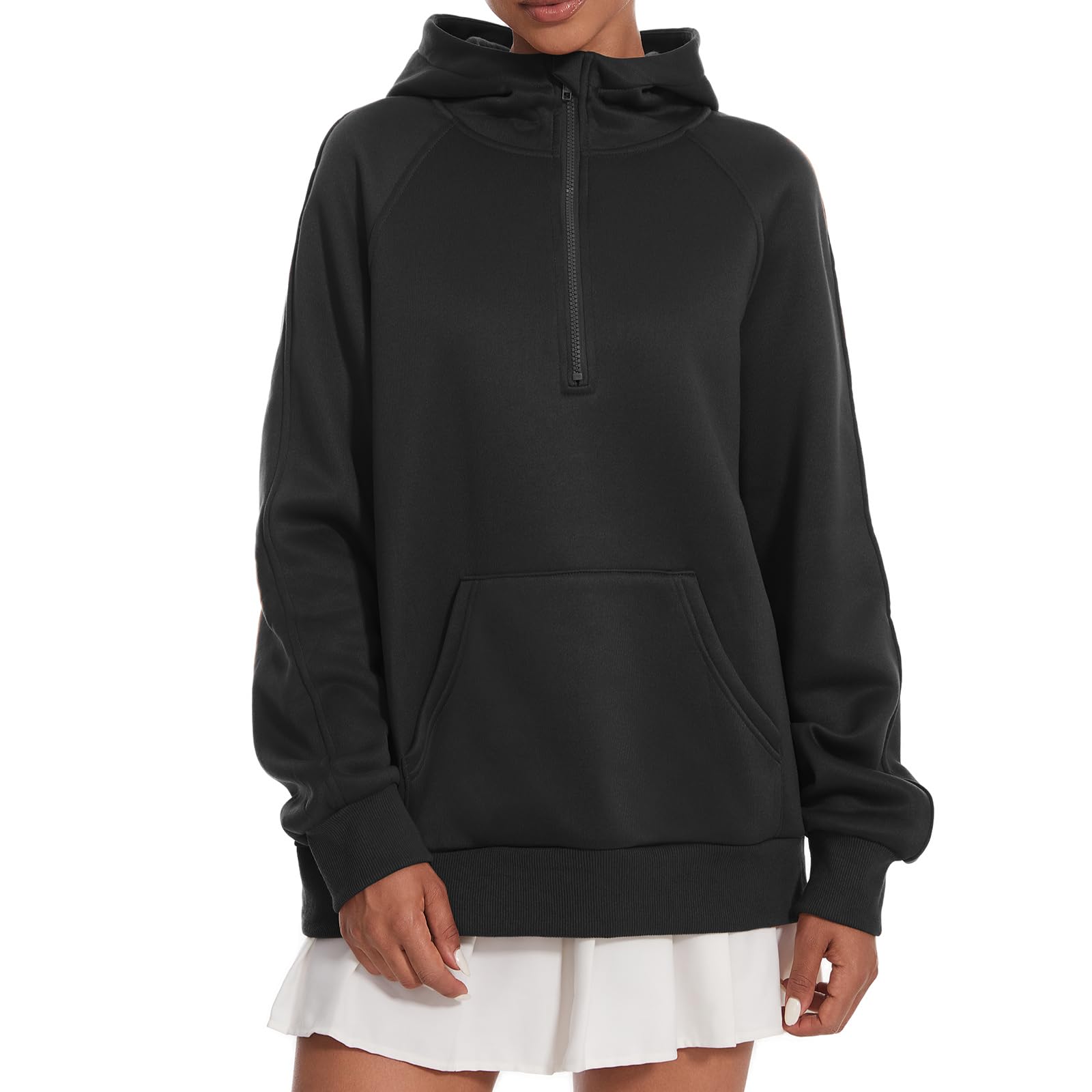 KZAIONEWomens Hoodies Half Zip Fleece Crop Pullover Sweatshirts with Pockets Fall Fashion Outfits Y2K Hoodies Black M