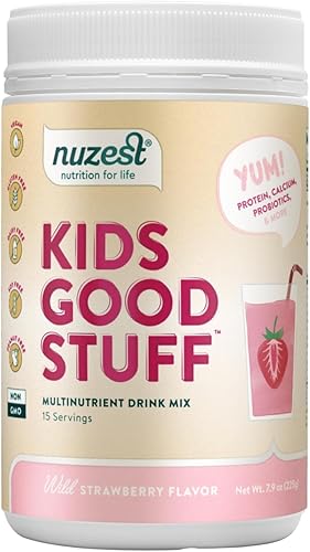 Nuzest - Kids Good Stuff - Mezcla de batido vegano - Fresa silvestre - Suplemento nutricional multivitamínico Batido de proteínas - Sin lácteos -