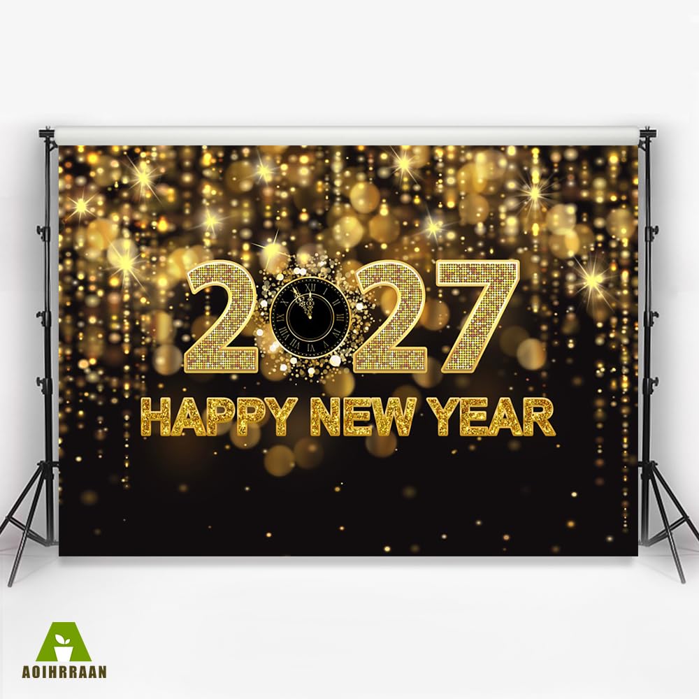 Aoihrraan Scintillio 2027 Sfondo 4,5x3m Capodanno Accessorio Fotografico | Mezzanotte Fotografia Con Conto Alla Rovescia, Stampa Nitida e Vivida, Per Le Festività Natale Festa in Famiglia Compleanno