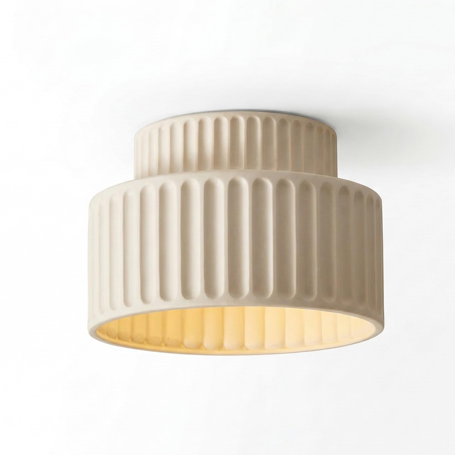 NHPJFDC Ribbed Resin Flush Mount Ceiling Light, Plaster Style Bedroom Lamp, Retro Round Fixture for Hallway, Entryway, Balcony, Porch, Corridor, Cloakroom, Apartment, Stairway Residential(Beige)