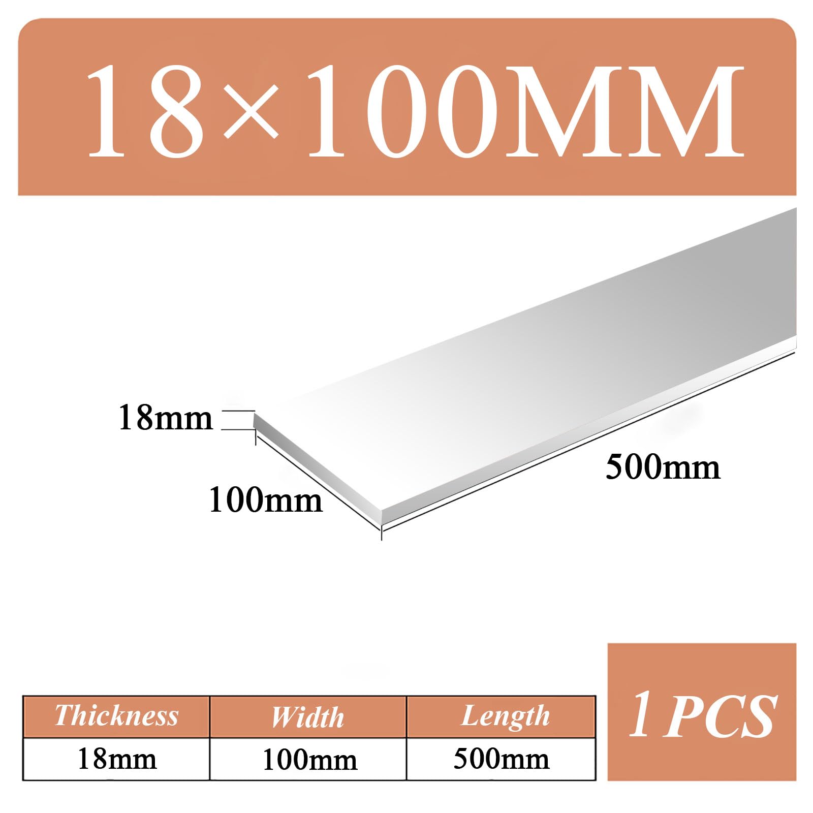Anpassbare 1 Stück 18–20 mm dicke 6061 Aluminium-Flachstange, 500 mm Länge for Industriegebäude,(18x100mm)