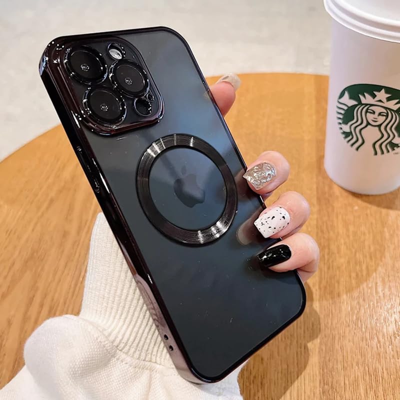 TECHWRAP Clear Back Case Compatible with iPhone 11 Pro Max (6.5″, 2019) | Slim Soft Silicone Cover with Electroplating CD Pattern | Shockproof Anti-Scratch Design with Camera Lens Protector (Black)