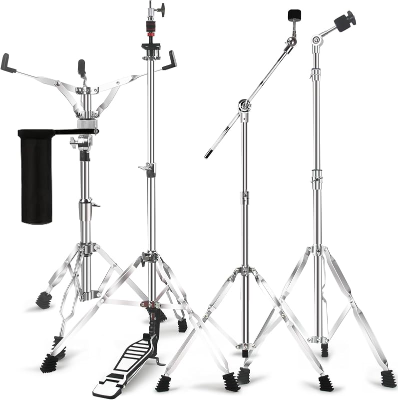 Soporte para platillos Boom + Soporte para platillos recto + Soporte para charles + Soporte para caja | Juego de 5 piezas de accesorios de tambor ajustables, soporte de montaje de percusión, juego de engranajes para platillos Crash, Ride, Splash con soporte para baquetas