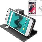 ebestStar - Funda Wiko Wim Lite Carcasa Cartera Cuero PU, Funda Billetera Ranuras Tarjeta, Funci?n Soporte, Negro + Cristal Templado Protector [NB: Leer descripci?n] [Aparato: 144x71.7x8.75mm 5.0