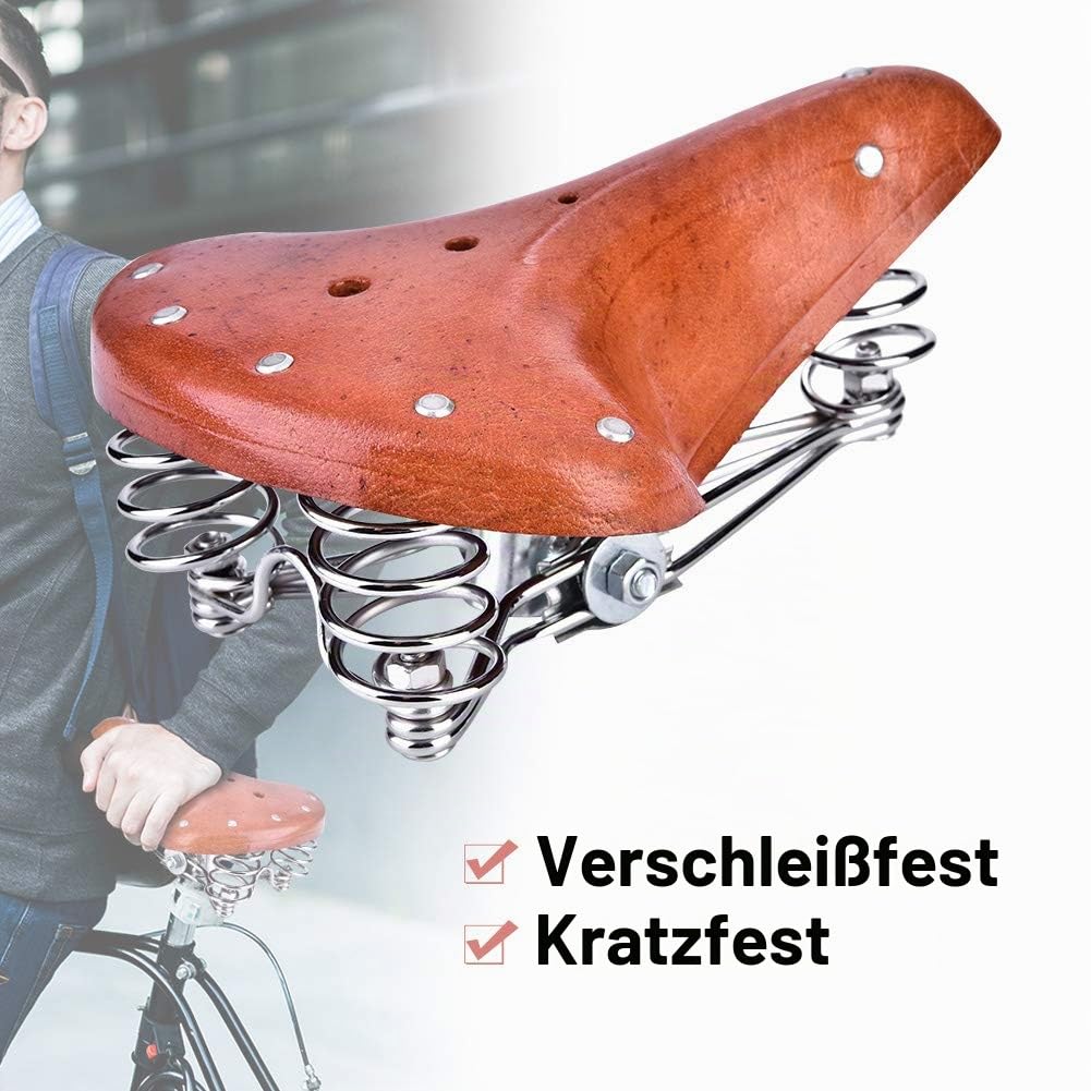 Greensen Fahrradsattel Federsattel Fahrradsattelkissen aus PU Leder, Fahrradsitz Stahlgestell Schraubenfeder, Rindsleder Cityradsättel Sitzkissen für Mountainbike Rennrad