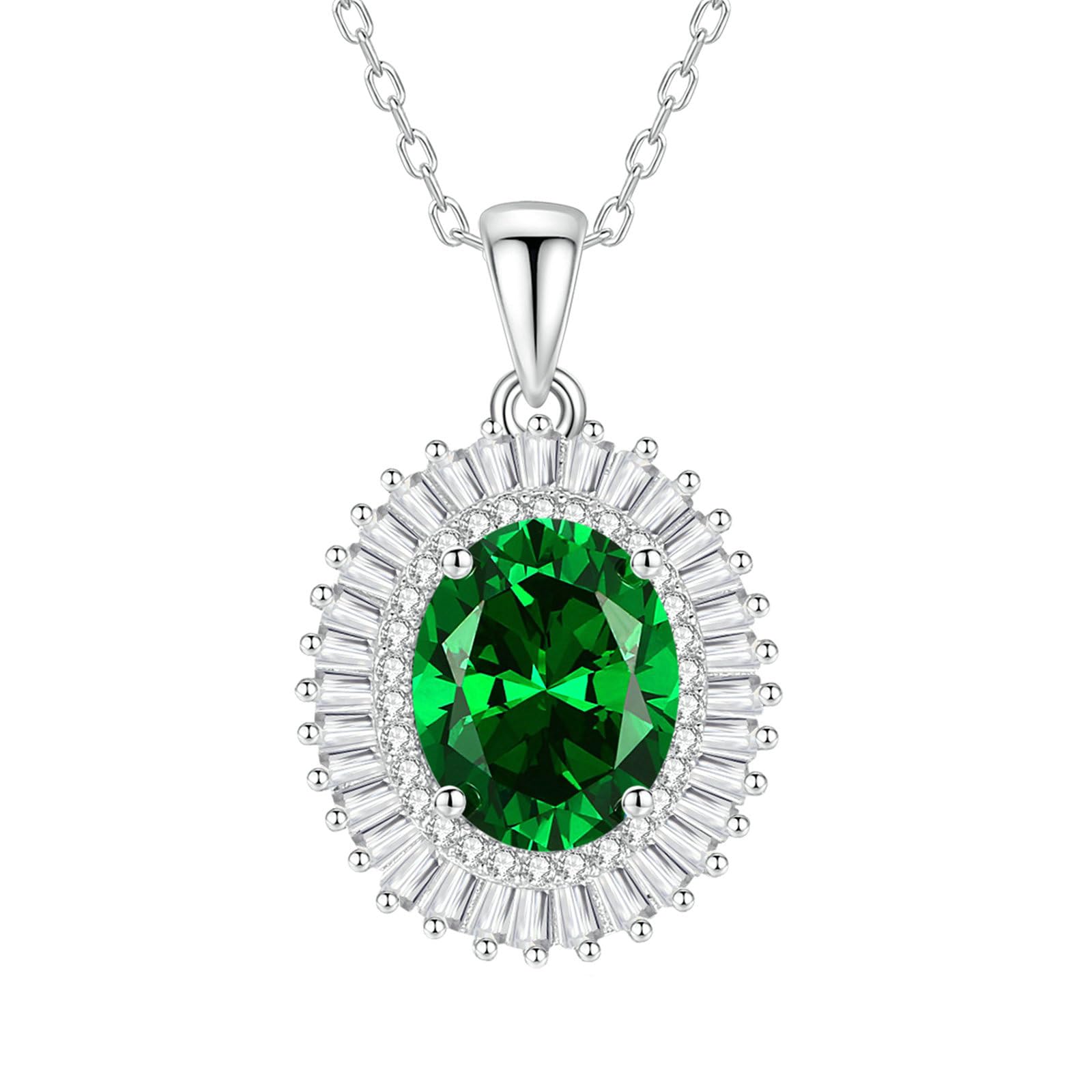 Collar de mujer de platino 950, cadena de oro blanco de 45 cm con colgante de flor ovalada con topacio citrino esmeralda de 3 quilates y moissanita, collar para bodas y mujeres