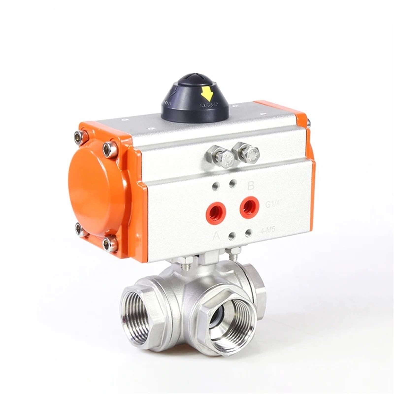 SWEWDSQG 1/2" Three piece High Platform Pneumatic 3 Way Ball Valve 304 Stainless steel Q611F-16P Double Acting Cylinder(T Type)