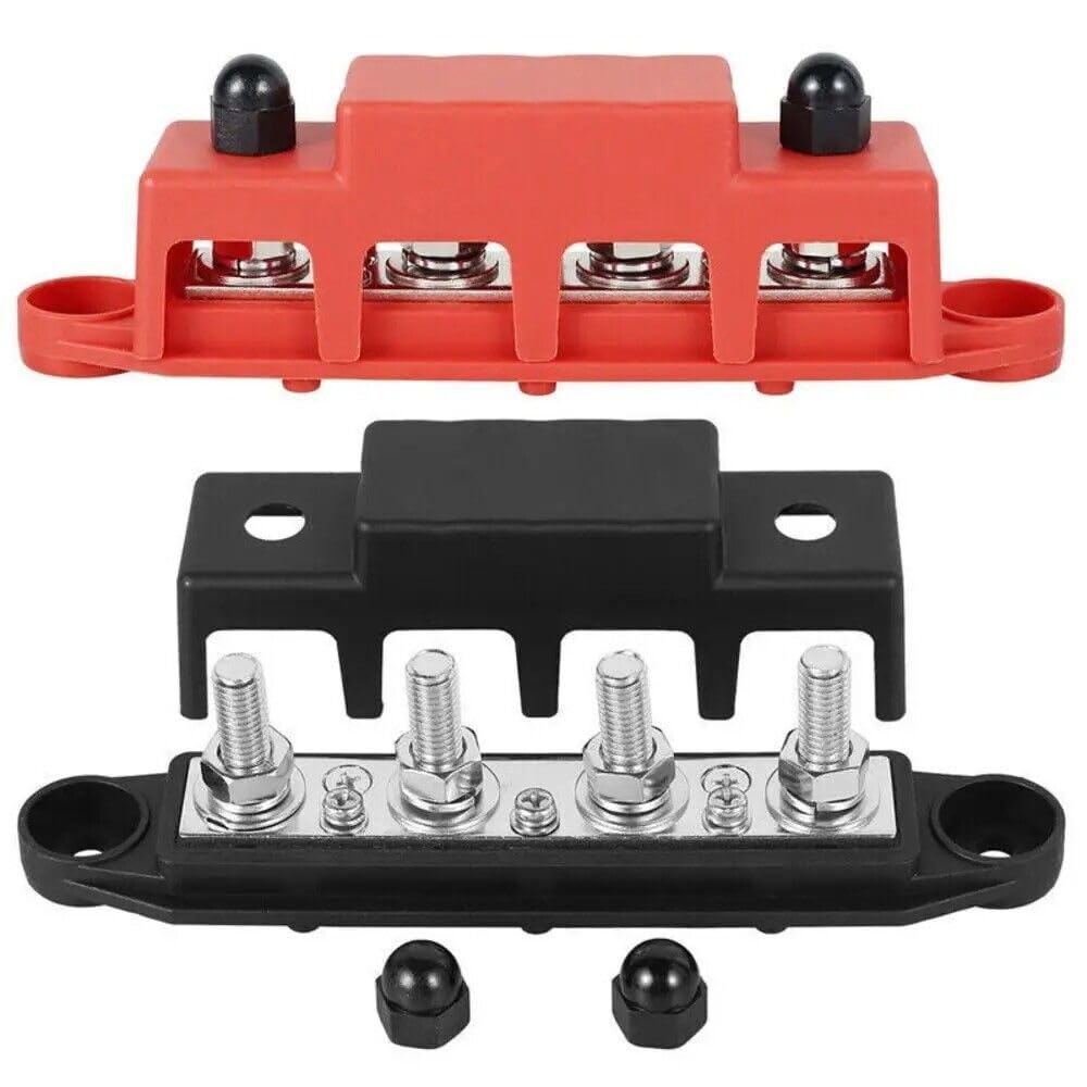 12V Positive Negative M8 M10 Bus Bar Terminal Battery Power 250A Distribution Block With Cover For Boat Rv Truck Camper