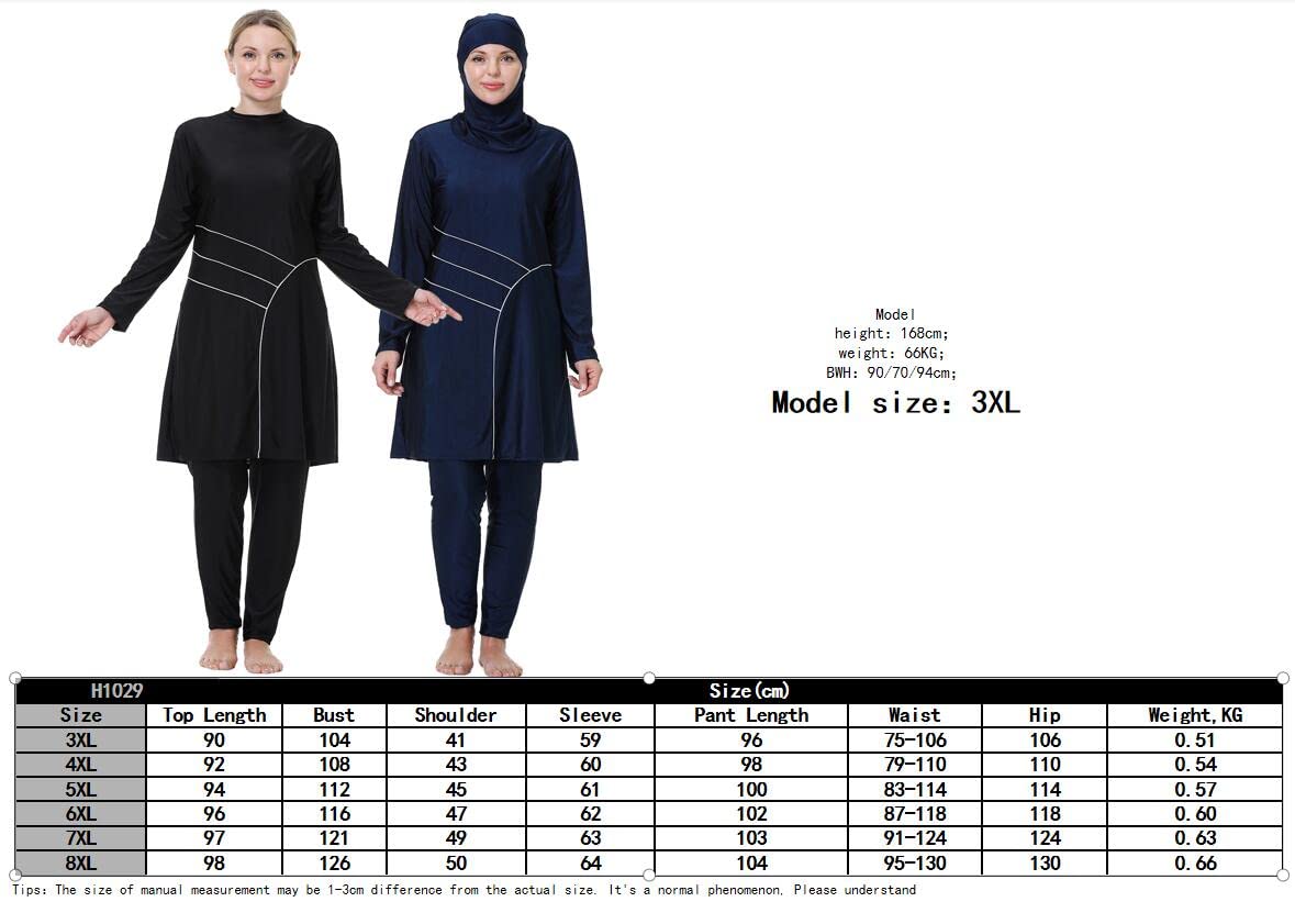 BlueSnow Costumi da Bagno Musulmani Taglie Forti per Donna Costumi da Bagno islamici modesti Burkini Pantaloni Hijab a Copertura Totale Costumi da Bagno Grassi