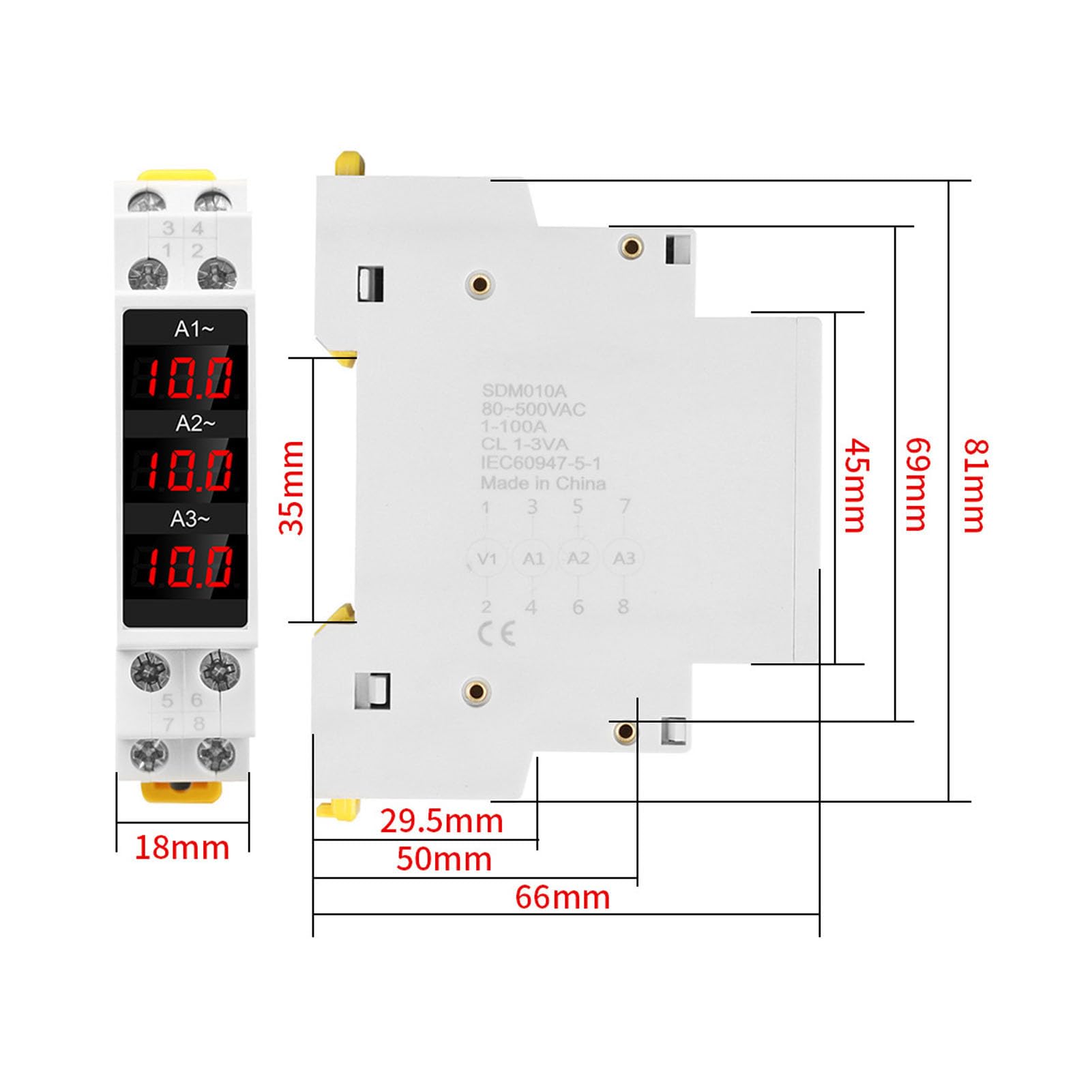 Amperímetro Digital Trifásico 80-500V 1-100A con 3 Sensores Pantalla LED Mini Indicador CA para Medición Precisa de Potencia