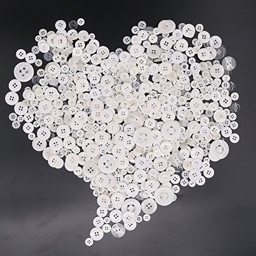 Rustark 650Pcs White Series Resin Buttons Favorite Findings Basic Buttons 2 And 4 Holes Craft Buttons For Arts, Diy Crafts, Decoration, Sewing - Sizes Range From 0.28 To 1.18 Inch #TOP2