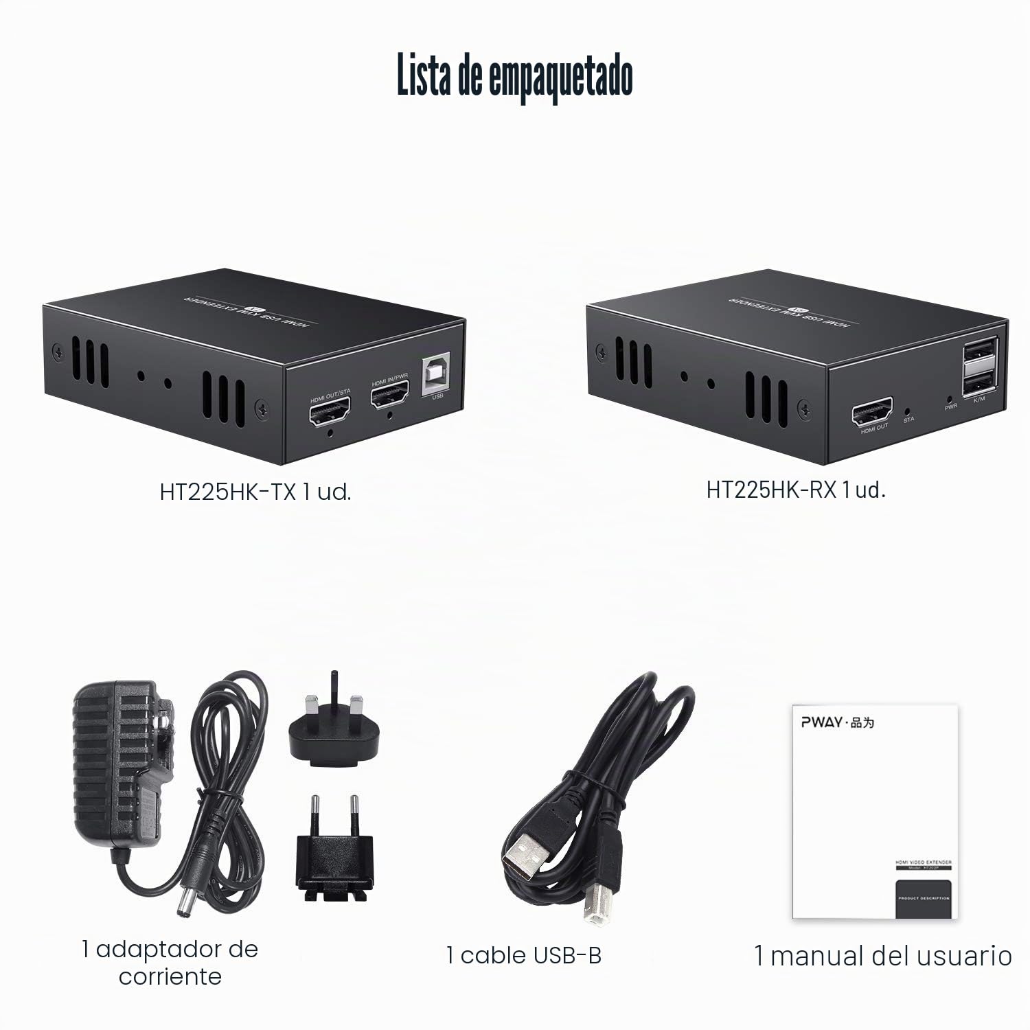 PWAYTEK Extensor KVM HDMI 1080p@60Hz y 3D, transmisión hasta 50m (164ft) por cable Cat5e/Cat6/Cat7, control remoto de ratón y teclado, conjunto emisor y receptor (Gris)