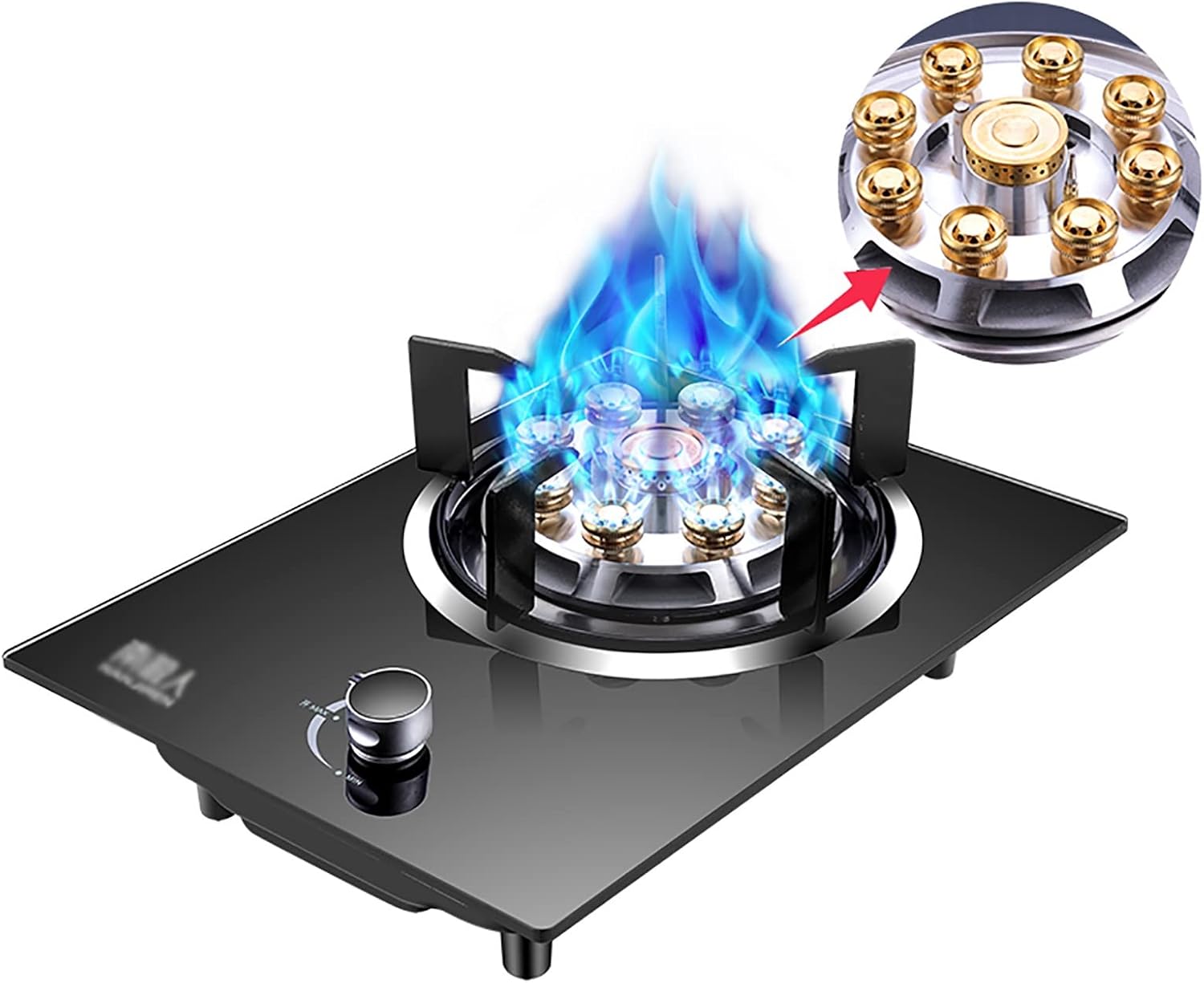Burner Gas Cooker gas hob Gas Hob 43CM Portable Gas Stove 1 Burner，Black Tempered Glass Cooktop，LPG/NG Convertible(B,LPG)