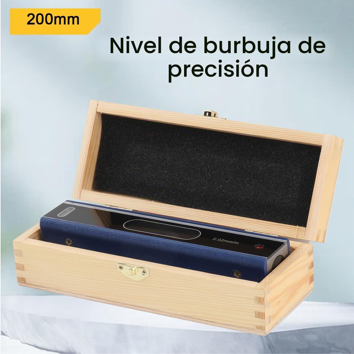 Nivel de burbuja de máquina de 200 mm, nivel de burbuja de precisión, herramienta de medición de nivel de 0,02 mm en calidad industrial, herramienta de medición con caja