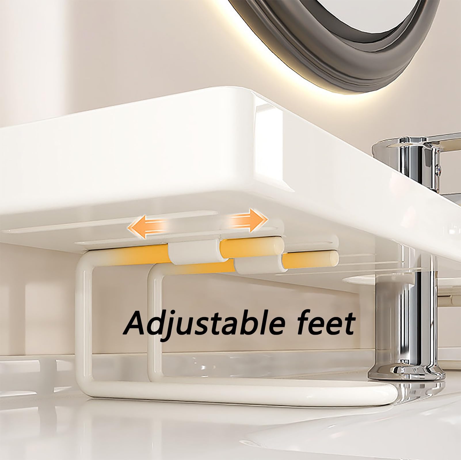 Waschbeckenablage, Wasserhahn-Organizer für Badezimmer, Leicht zu Entleeren, Robust und Langlebig, Platzsparend(White,50cm/19.7in)