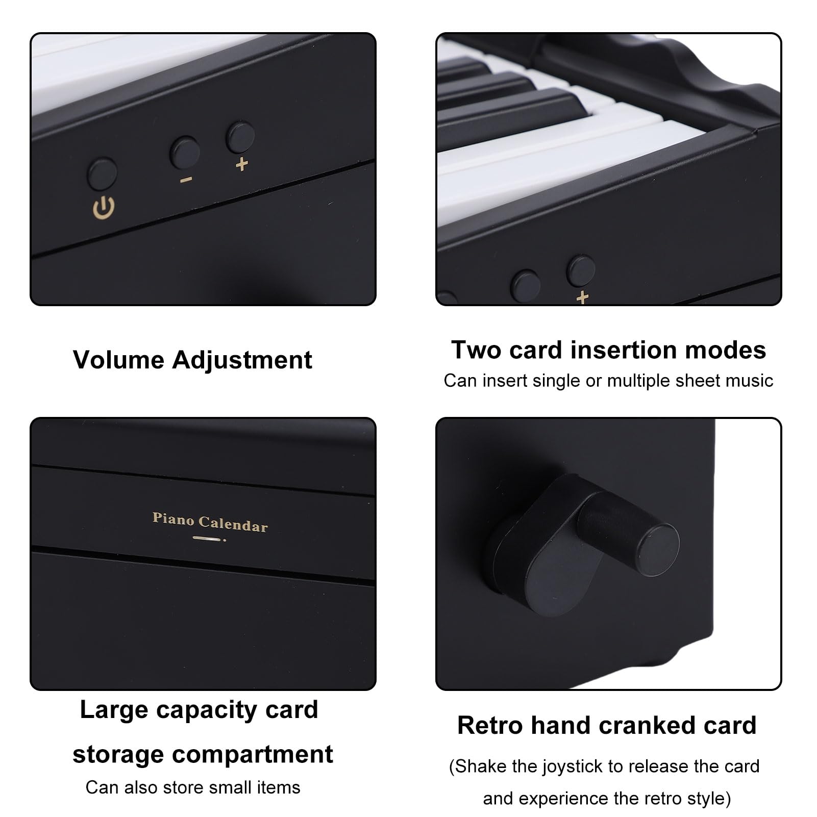 Btuty Calendario de Piano Reproducible BT de 25 Teclas, Teclado Electrónico con 52 Canciones Mundialmente Famosas, 8 Modos Instrumentos, Luces LED, Decoración Escritorio Música (Negra)