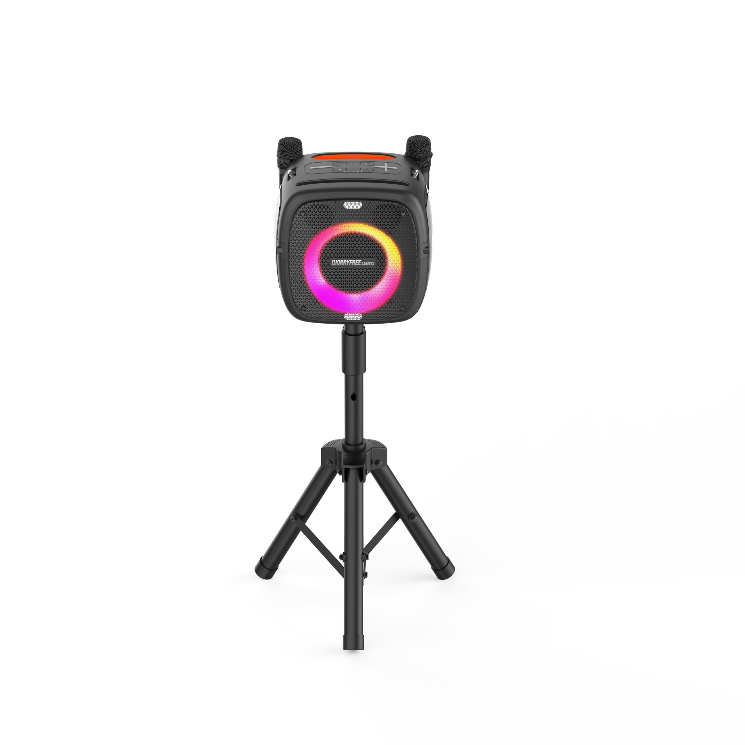 80W Tragbarer Bluetooth-Lautsprecher mit Zwei Mikrofonen mit Lautstärkeregler & Stativ 10-12Hrs Spielzeit LED-Lichter, TWS/TF-Karte Kabelloser Lautsprecher zum Singen von Karaoke, Partys im Freien und