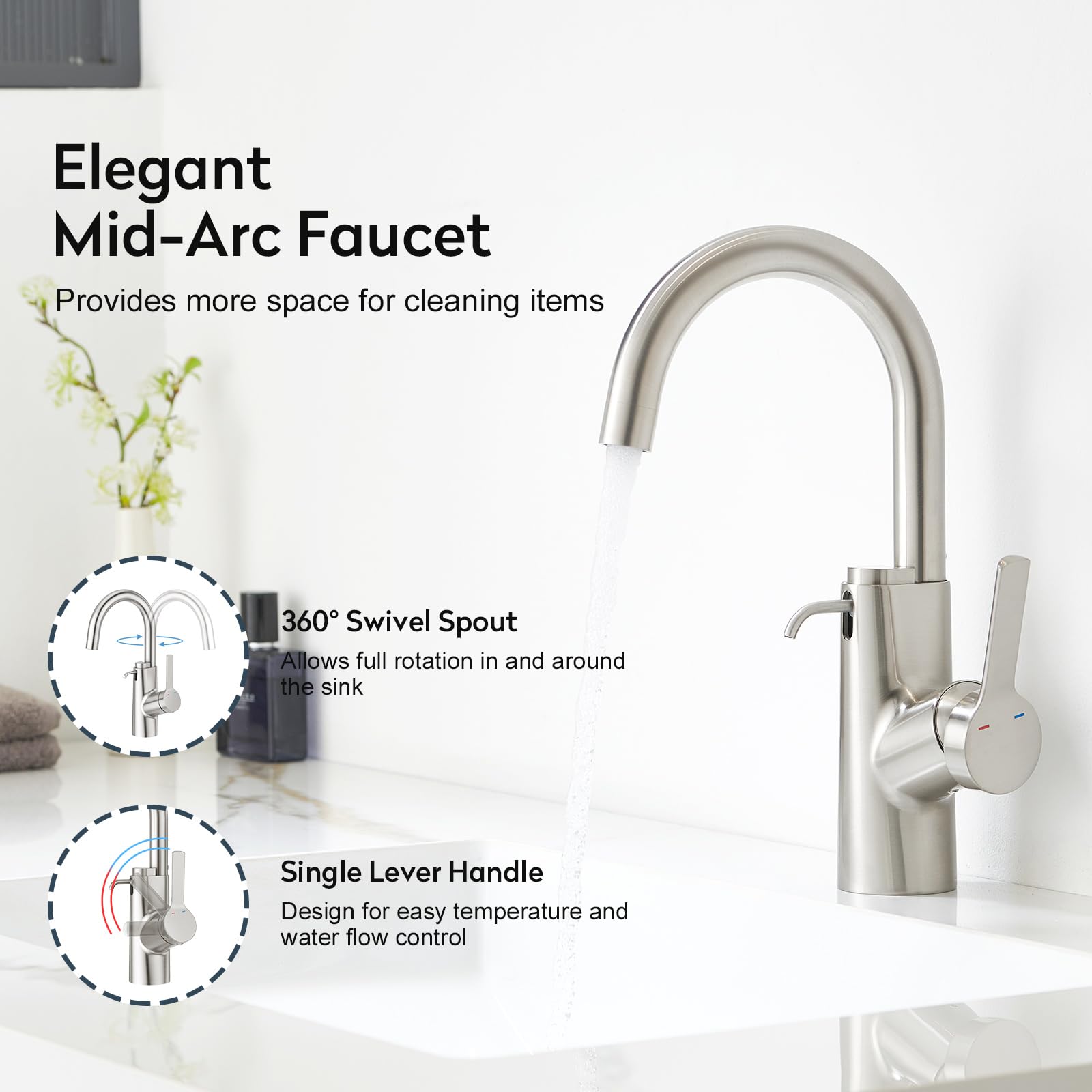 Rubinetto per Lavabo da Bagno con Distributore di Sapone, Miscelatore Monocomando, spazzolato