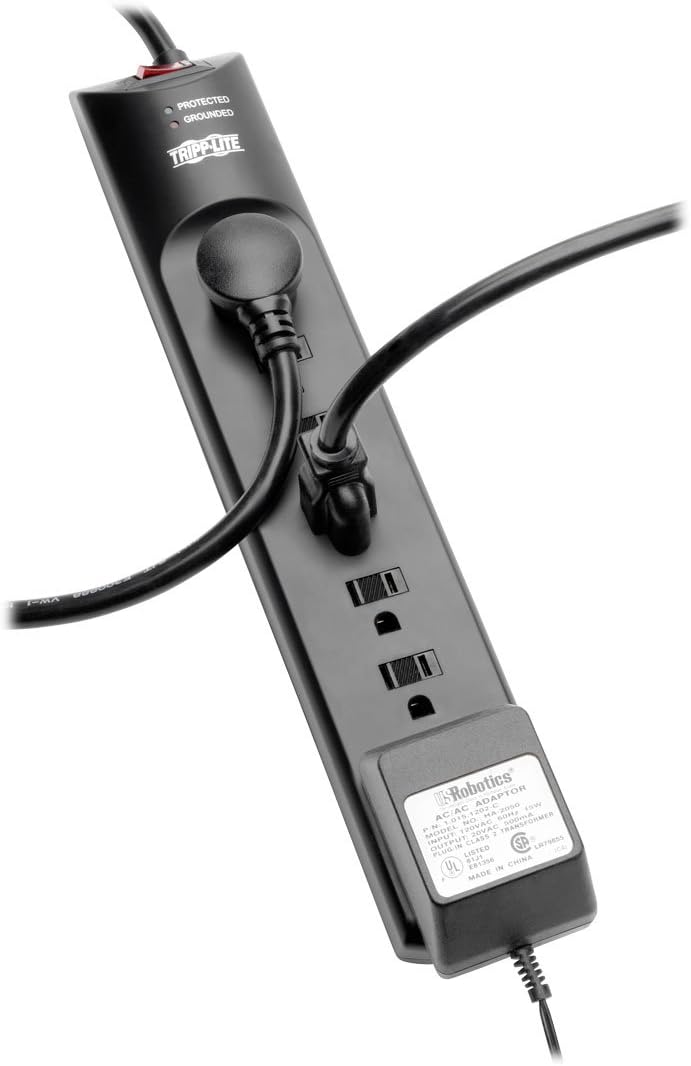 Tripp Lite TAA Compliant 7 Outlet Surge Protector Power Strip, 7ft Cord, Right Angle Plug, & $75,000 INSURANCE (SUPER7BTAA) Black