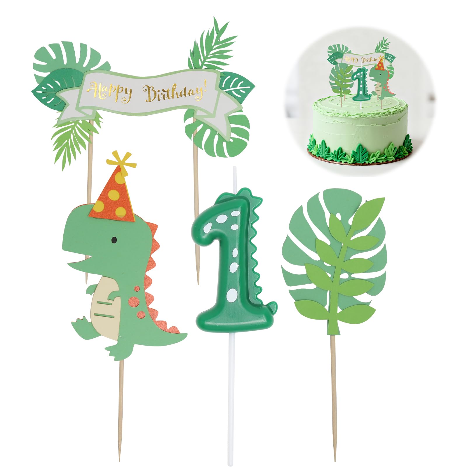 Topper per cupcake con dinosauro, involucri per torta di buon compleanno, decorazione per baby shower, fornure per feste a tema per il primo compleanno  15