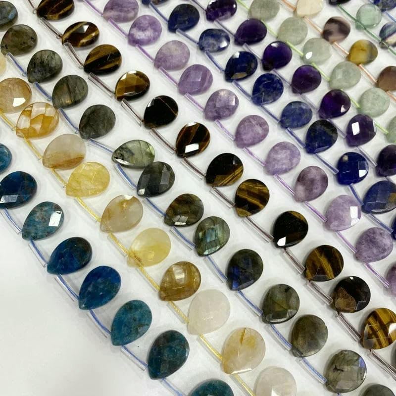 Cuentas sueltas de labradorita, amatista y cuarzo rosa de cristal natural en forma de lágrima de 13 x 18 mm, para collar, pendientes, colgantes y accesorios (4 ojos de tigre, 13 x 18 mm, 22 unidades