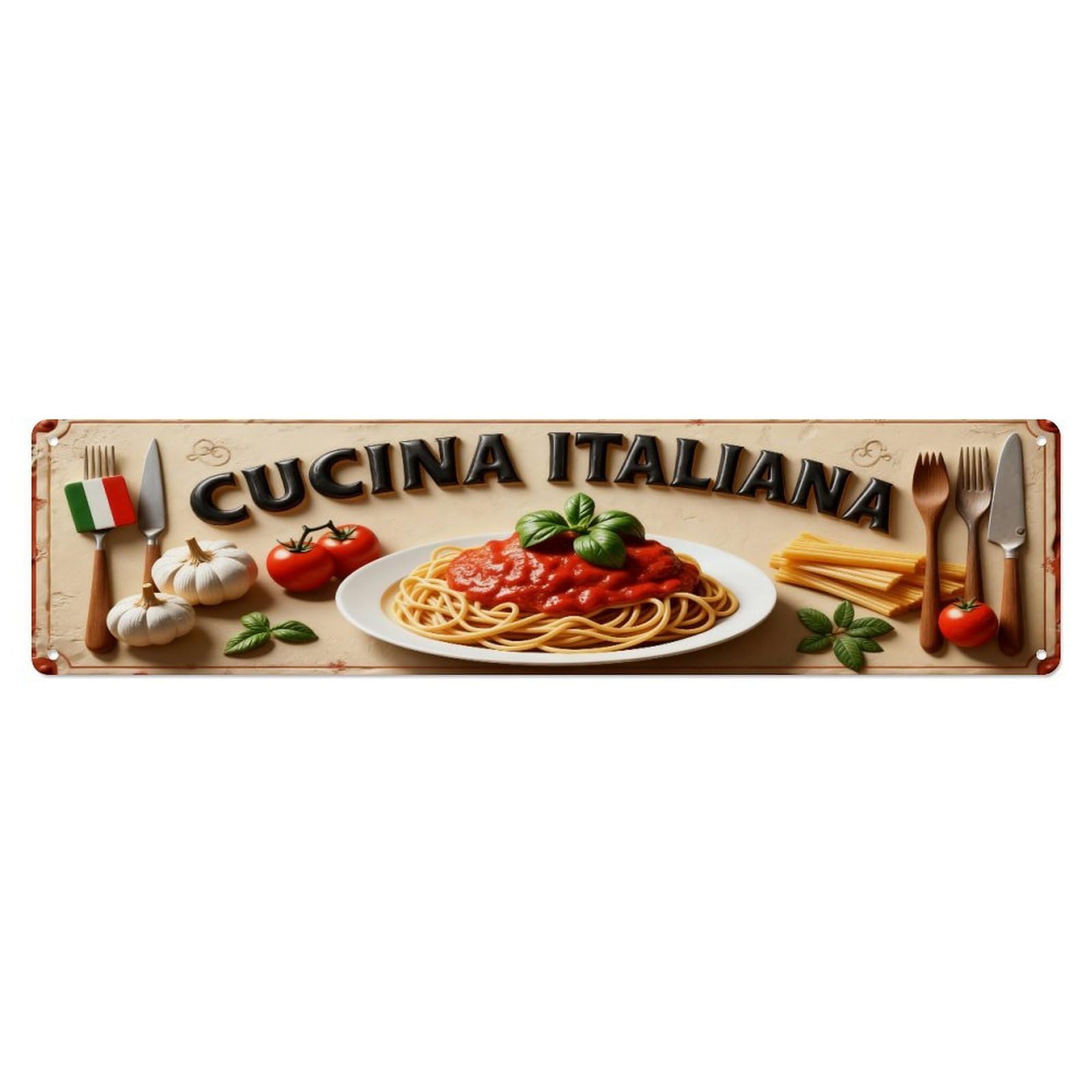 Italian Cuisine Pasta Dish Illustration Metal Tin Sign Plaque