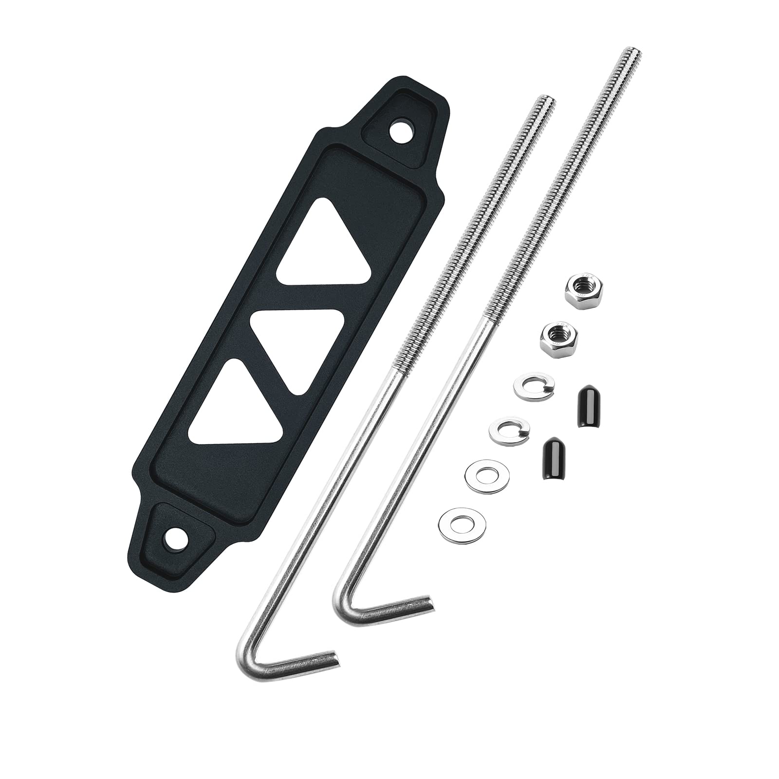 ARONOVA Battery Hold Down Sets,With Billet Aluminum Battery Tie Down Bracket And 18-8(304) Stainless Steel J bolts(Black)
