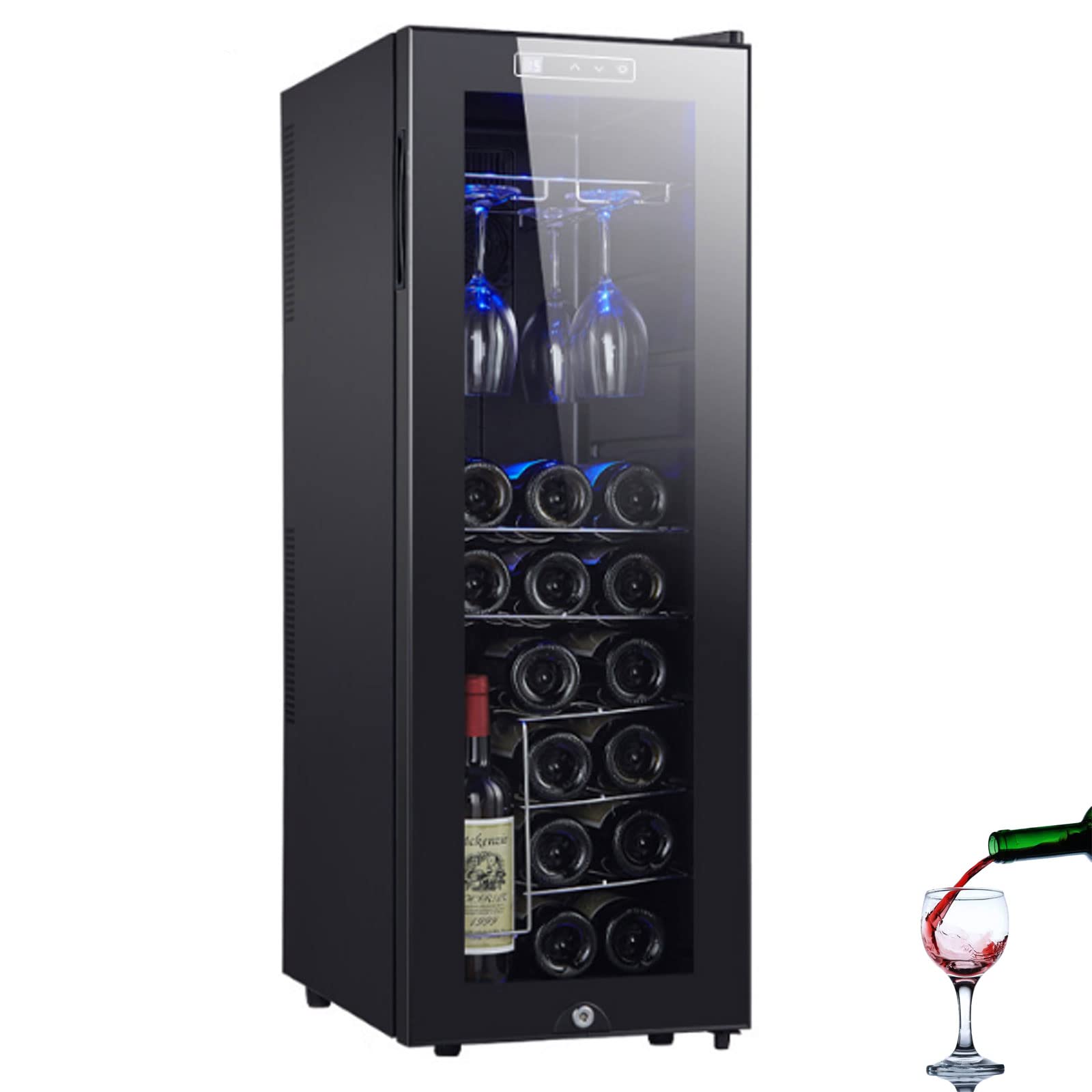 Nevera para Vinos, Temperaturas de 11 a 18 °C, Enfriador de Vino de Diseño, Especialmente para Vino Tinto, Control de Temperatura Digital, Iluminación LED, hasta 30 Botellas, 90 L,Style 2