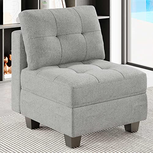 Belffin Middle Module Seat for Modular Sofa Sectional Couch with Storage Accent Armless Sofa Chair Modern Fabric Light Grey Middle Seat Module Light G