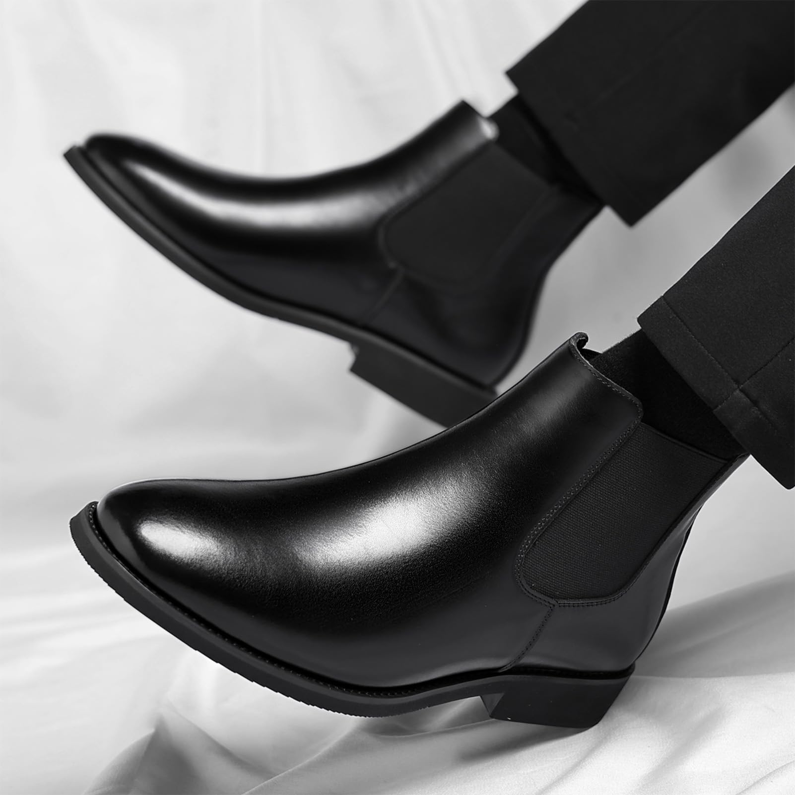 ANUFER Uomo Vendemmia Punta Tonda Stivali Chelsea Colore Pennello Formale Slip-On Stivaletti alla Caviglia
