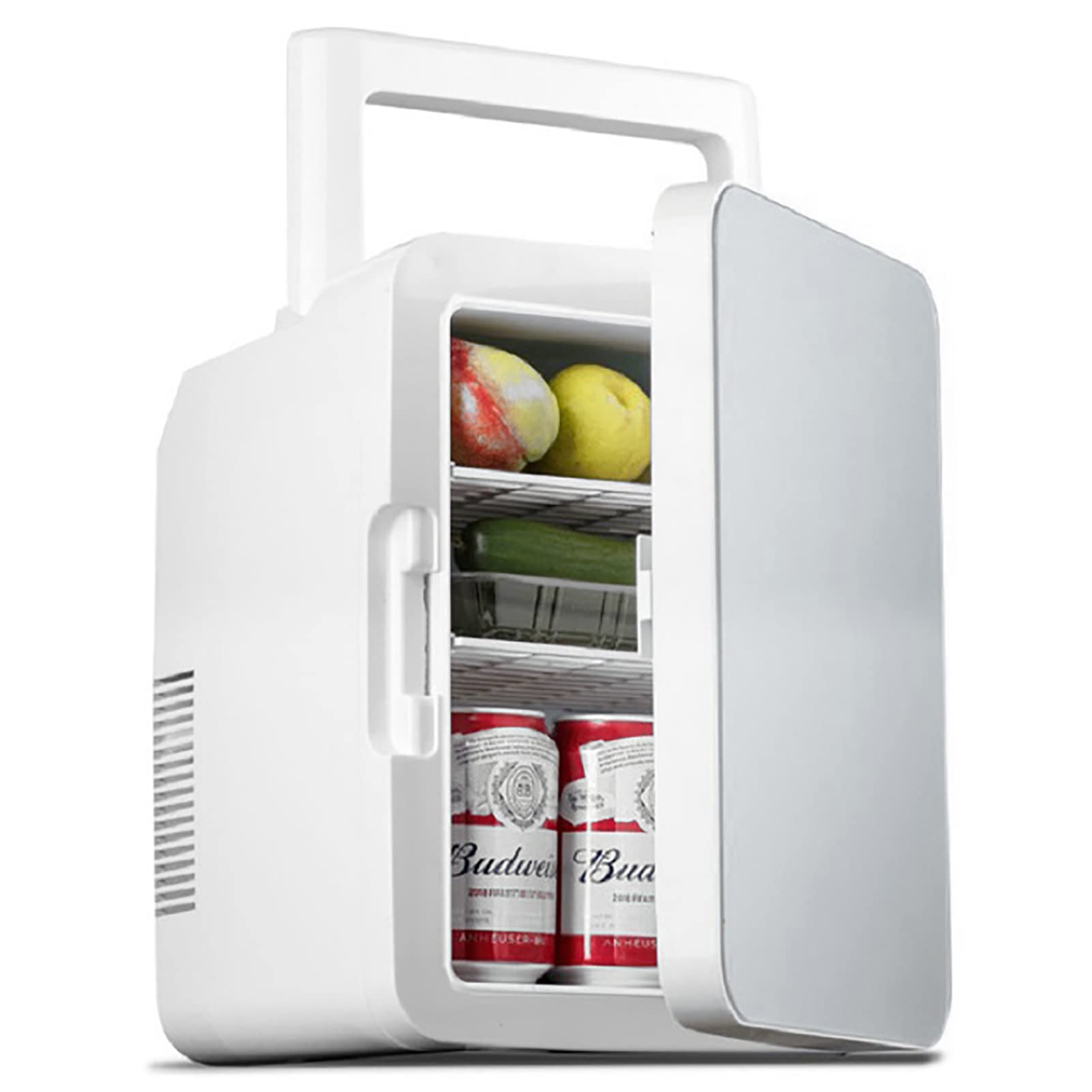 hxoity 10L Mini Nevera Pequeña Con Manejar Reefer Eléctrico Nevera Portátil Calentador De Alimentos Y Enfriador De Bebidas Para Coche/Camping/Viaje Compatibilidad De Alimentación CA + CC(Silver)
