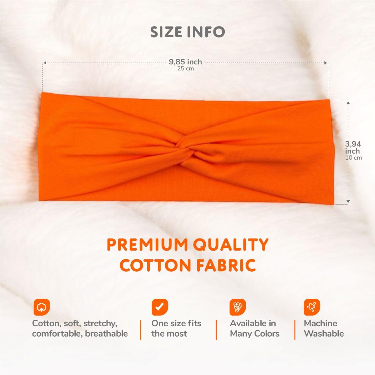 BABYGIZ Women's Stretchy Twist Soft Cotton Headbands, Solid Colour, Non-Slip Fashion Sports Hair Bands for Women Yoga, Workout, Running (Orange, 1 Size)