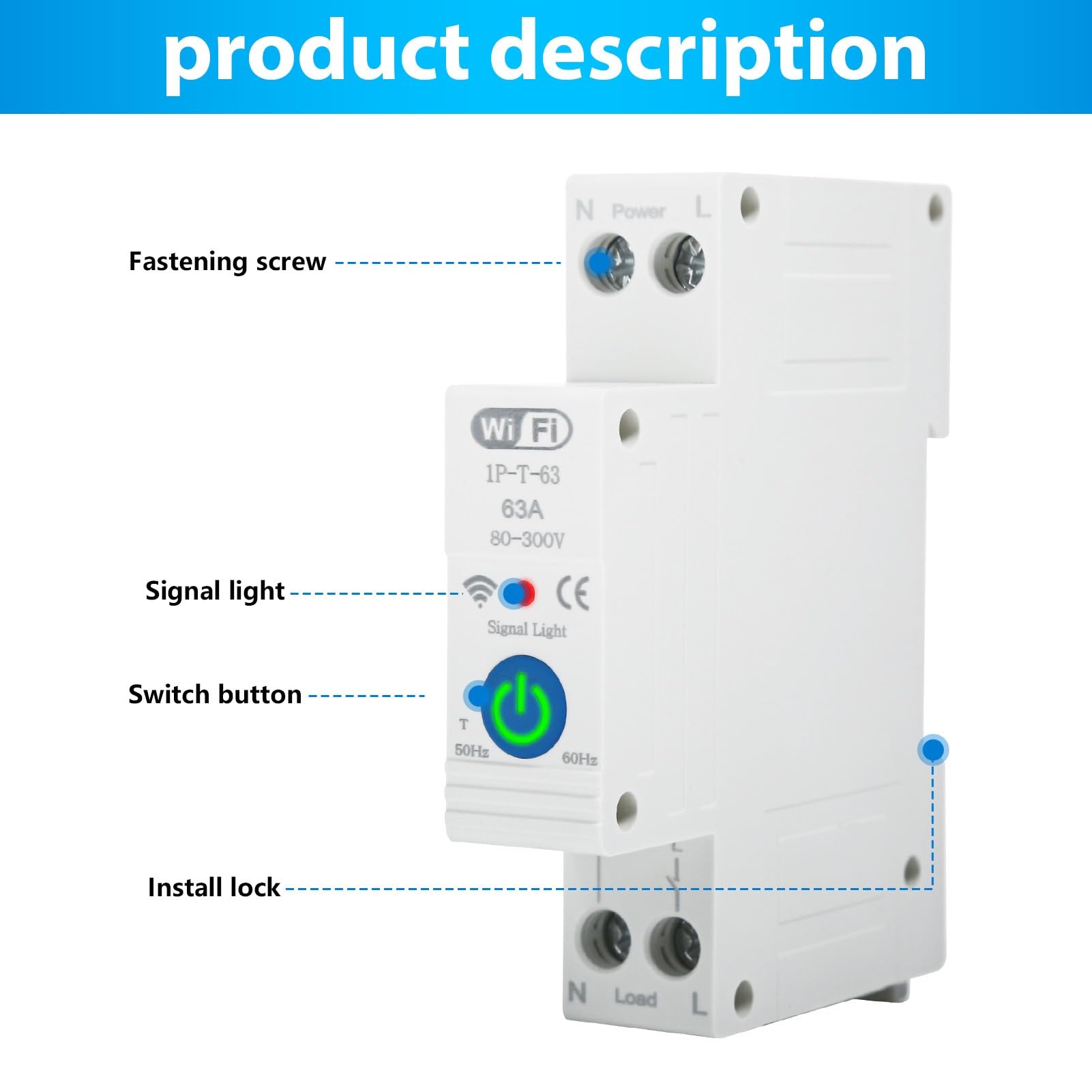 Jadeshay Tuya WiFi Disyuntor Inteligente,1P 63A 230VAC Interruptor WiFi con 3 Modos de Temporización Compatible con Control Remoto via Tuya y Smart Life App,Control de Voz via Alexa Google Assistant